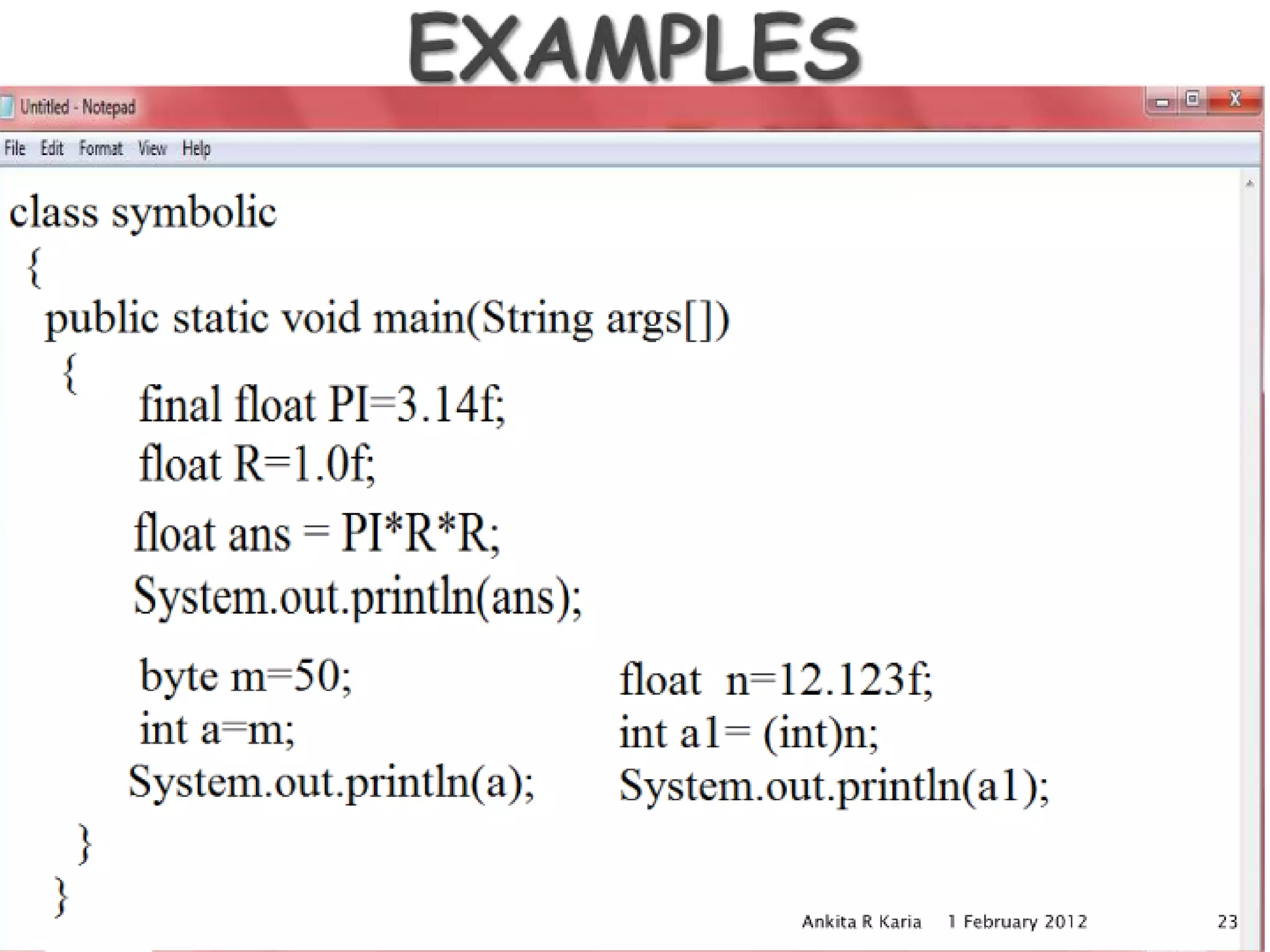 Constants, Variables and Data Types in Java