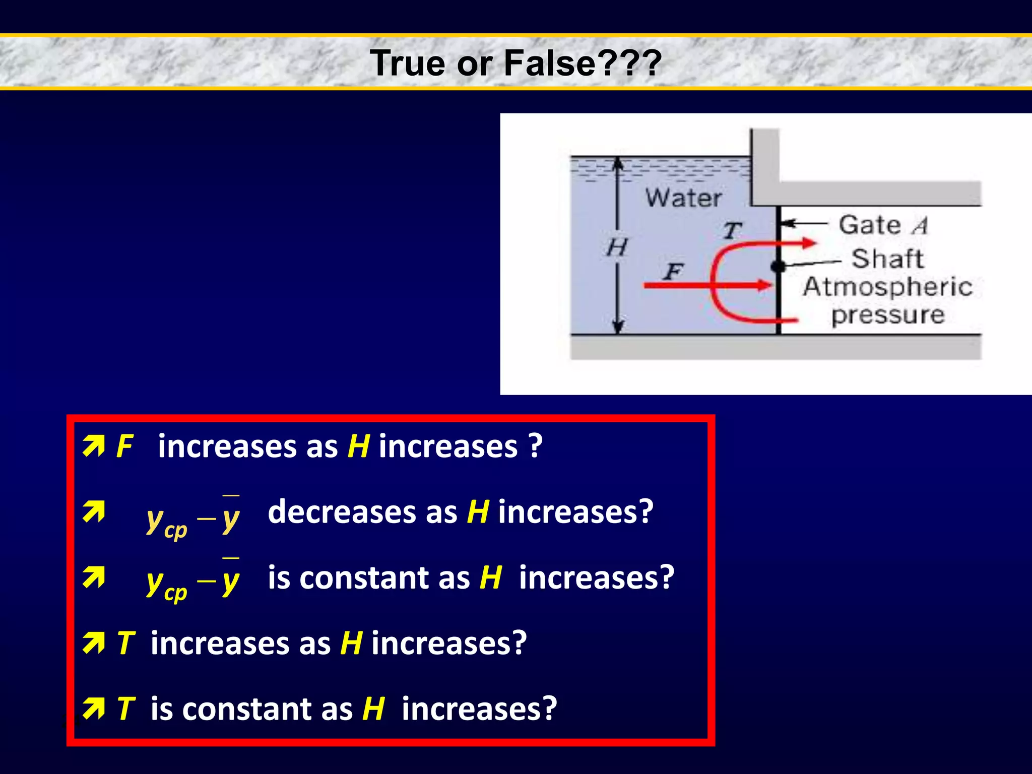 24
 F increases as H increases ?
 decreases as H increases?
 is constant as H increases?
 T increases as H increases?
 T is constant as H increases?
y
ycp 
y
ycp 
True or False???
 