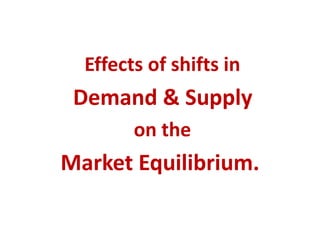 Effects of shifts in
Demand & Supply
on the
Market Equilibrium.
 