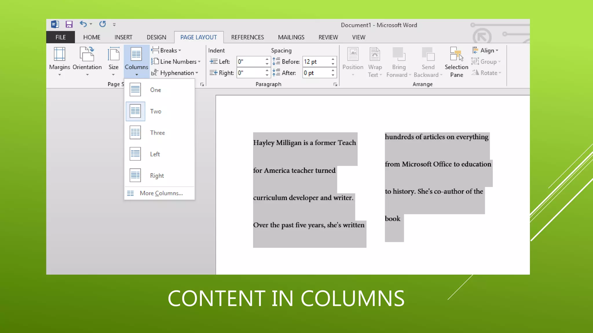 CONTENT IN COLUMNS