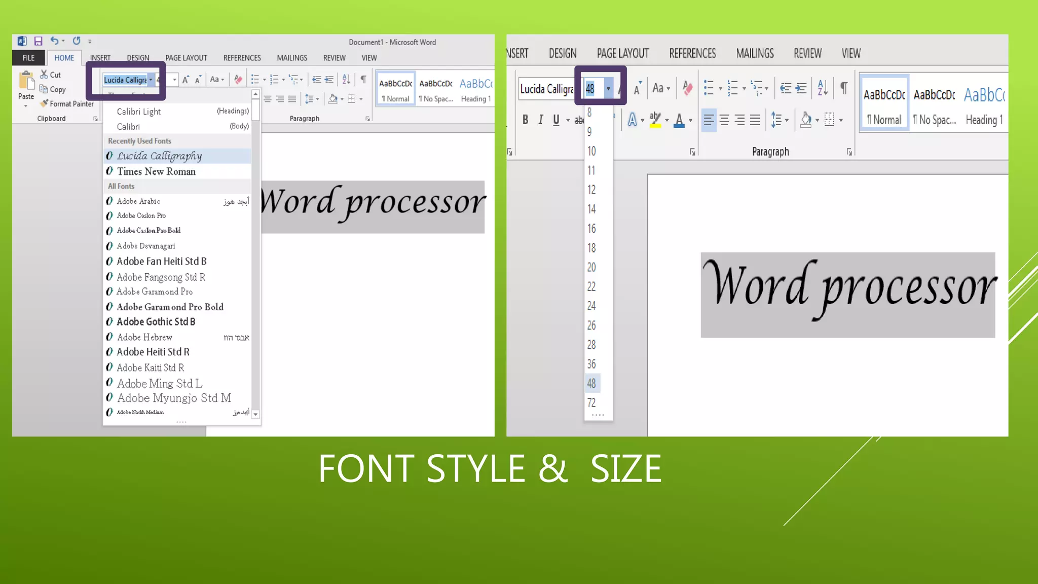 FONT STYLE & SIZE