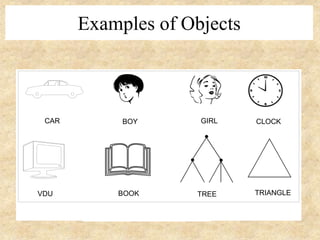 Examples of Objects
Figure 1.9: Examples of objects
CAR
VDU
BOY GIRL
TREEBOOK
CLOCK
TRIANGLE
 