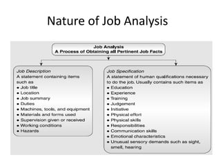 Nature of Job Analysis )
Job Description and Job Specification
Source:DaleS.Beach,Personnel—TheManagementofPeople
atWork,p.166
 