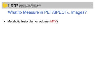 What to Measure in PET/SPECT/.. Images?
• Metabolic lesion/tumor volume (MTV)
23
 