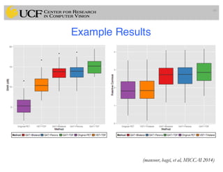 Example Results
• After Gaussianization, proper smoothing methods can be
used, followed by inverse GAT!
• Following results show Gaussian, Perona-Malik (anisotropic),
Bilateral/Trilateral Filtering,
60
(mansoor, bagci, et al, MICCAI 2014)
 