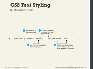 Fundamentals of Web Development - 2nd Ed.
Randy Connolly and Ricardo Hoar
CSS Text Styling
Specifying the Font Family
 