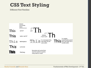 Fundamentals of Web Development - 2nd Ed.
Randy Connolly and Ricardo Hoar
CSS Text Styling
Different Font Families
 