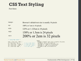 Fundamentals of Web Development - 2nd Ed.
Randy Connolly and Ricardo Hoar
CSS Text Styling
Font Sizes
 
