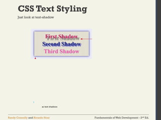 Fundamentals of Web Development - 2nd Ed.
Randy Connolly and Ricardo Hoar
CSS Text Styling
Just look at text-shadow
 