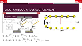 SOLUTION (BOOM CROSS SECTION AREAS)
43
x
y
711 9 8
62 4 5
1
12
    2
76 67.6612
6
6.1100
12
6
6.150
mmBB 




    2
3 4 5 8 9 10
50 1.6 50 1.6
2 1 2 1 80
6 6
B B B B B B mm
 
         
3
10
 