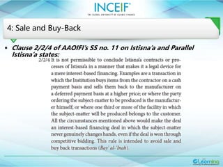 20
4: Sale and Buy-Back
 Clause 2/2/4 of AAOIFI’s SS no. 11 on Istisna’a and Parallel
Istisna’a states:
 