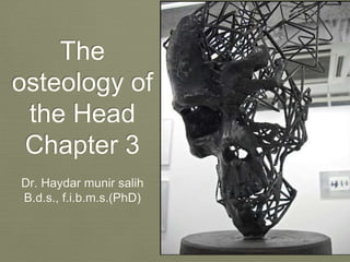 The
osteology of
the Head
Chapter 3
Dr. Haydar munir salih
B.d.s., f.i.b.m.s.(PhD)
 