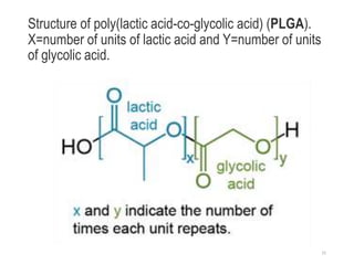 Structure of poly(lactic acid-co-glycolic acid) (PLGA).
X=number of units of lactic acid and Y=number of units
of glycolic acid.
15
 