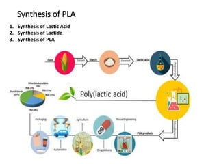 Synthesis of PLA
23
1. Synthesis of Lactic Acid
2. Synthesis of Lactide
3. Synthesis of PLA
 
