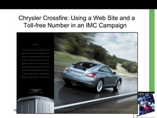 15-6
Chrysler Crossfire: Using a Web Site and a
Toll-free Number in an IMC Campaign
 