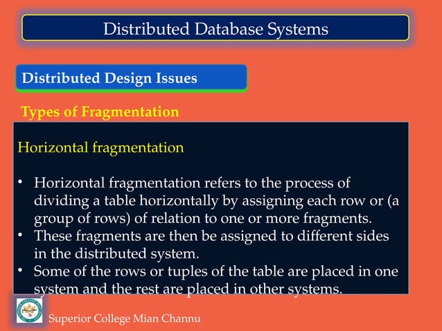 Distributed Database Systems-Types of Fragmentation I.pptx | Databases ...