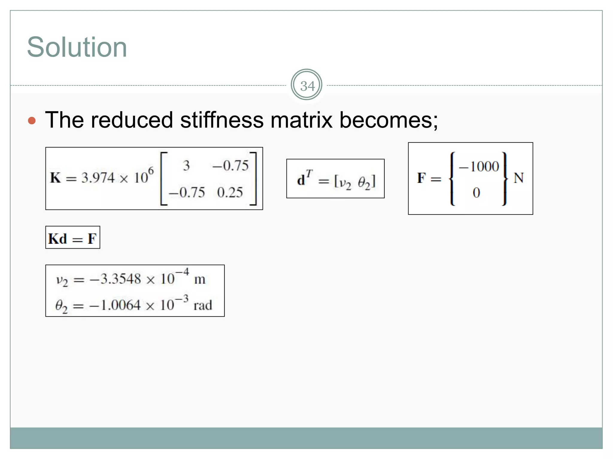 Solution
34
 The reduced stiffness matrix becomes;
 