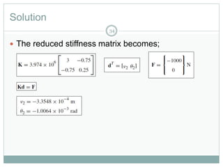 Solution
34
 The reduced stiffness matrix becomes;
 