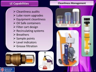77
LE Capabilities Cleanliness Management
 Cleanliness audits
 Lube room upgrades
 Equipment cleanliness
 Oil Safe containers
 Filter cart design
 Recirculating systems
 Breathers
 Sample points
 Level indicators
 Grease filtration
 