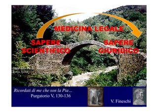 SAPERE
SCIENTIFICO
SAPERE
GIURIDICO
MEDICINA LEGALE
Ricordati di me che son la Pia…
Purgatorio V, 130-136
V. Fineschi
Ponte della Pia de’ Tolomei
Rosia, Siena
 