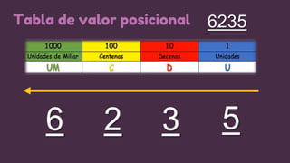 Tabla de valor posicional 6235
5
3
2
6
 