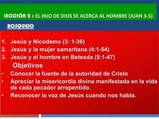 LECCIÓN 2 : EL HIJO DE DIOS SE ACERCA AL HOMBRE (JUAN 3-5)
 