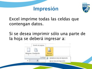 4ImpresiónExcel imprime todas las celdas que contengan datos. Si se desea imprimir sólo una parte de la hoja se deberá ingresar a: 