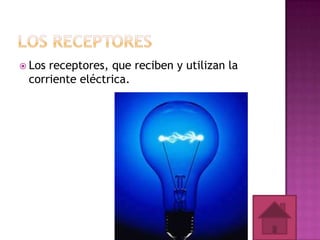  Los

receptores, que reciben y utilizan la
corriente eléctrica.

 