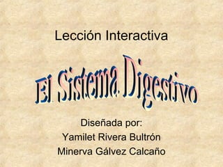 Lección Interactiva
Diseñada por:
Yamilet Rivera Bultrón
Minerva Gálvez Calcaño
 