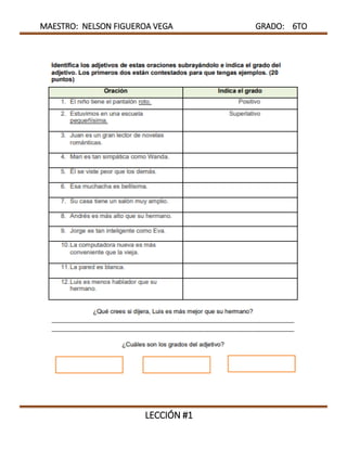 MAESTRO: NELSON FIGUEROA VEGA GRADO: 6TO
LECCIÓN #1