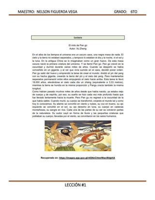MAESTRO: NELSON FIGUEROA VEGA GRADO: 6TO
LECCIÓN #1