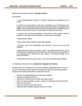 MAESTRO: NELSON FIGUEROA VEGA GRADO: 6TO
LECCIÓN #1