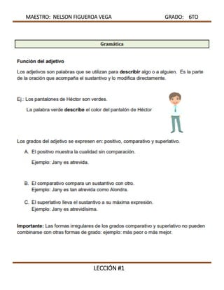 MAESTRO: NELSON FIGUEROA VEGA GRADO: 6TO
LECCIÓN #1