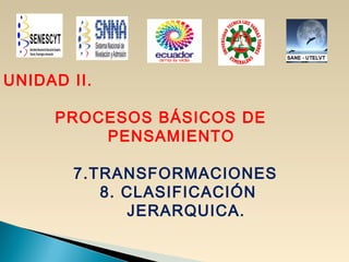 UNIDAD II.
PROCESOS BÁSICOS DE
PENSAMIENTO
7.TRANSFORMACIONES
8. CLASIFICACIÓN
JERARQUICA.

 