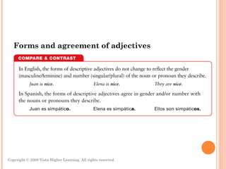Forms and agreement of adjectives




Copyright © 2008 Vista Higher Learning. All rights reserved.   3.1-4
 