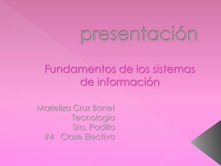presentación Fundamentos de los sistemas de información Marieliza Cruz Bonet Tecnologia Sra. Padilla #4   ClaseElectiva 