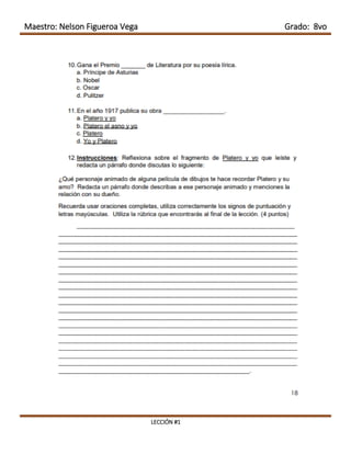 Maestro: Nelson Figueroa Vega Grado: 8vo
LECCIÓN #1
 