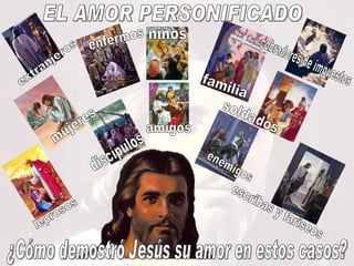 familia amigos discípulos escribas y fariseos leprosos mujeres enfermos soldados extranjeros enemigos cobradores de impuestos niños ¿Cómo demostró Jesús su amor en estos casos? EL AMOR PERSONIFICADO 