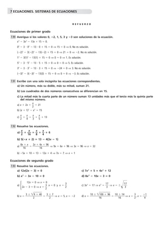7 ECUACIONES. SISTEMAS DE ECUACIONES 
R E F U E R Z O 
Ecuaciones de primer grado 
Averigua si los valores 0, 2, 1, 5, 3 y...