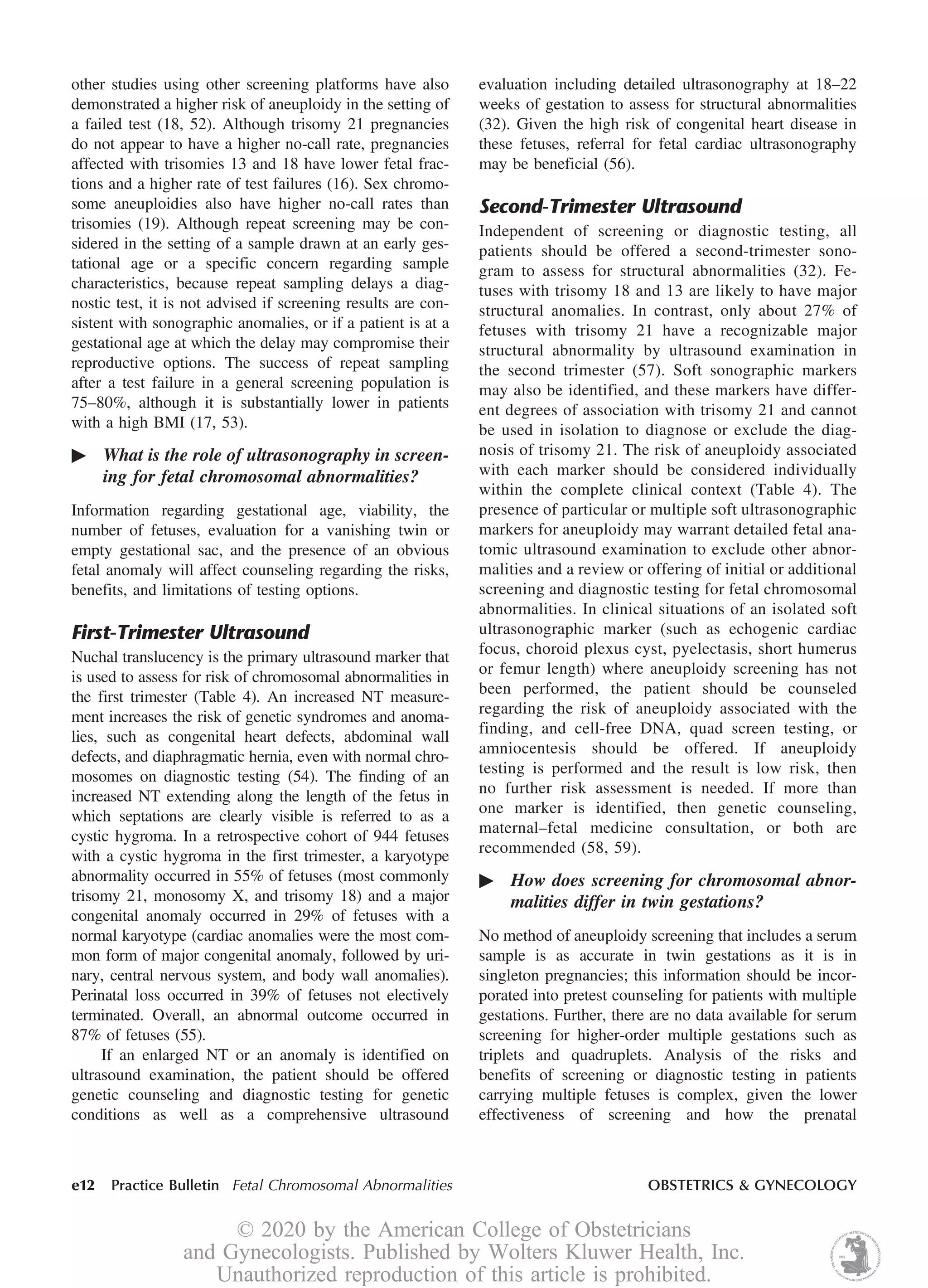Practice Bulletin 226, Screening for Chromosomal Abnormalities PDF