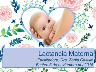 Lactancia Materna
Facilitadora: Dra. Zonia Castillo
Fecha: 5 de noviembre del 2015
 