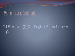 TI R = -I0 + ∑ (Rk –Dk)(t+1)-k + V(1+ t)-n =
０
 