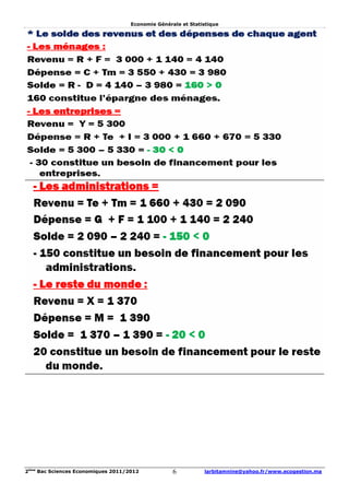 Economie Générale et Statistique




2ème Bac Sciences Economiques 2011/2012            6          larbitamnine@yahoo.fr/www.ecogestion.ma
 