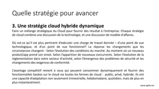 Quelle stratégie pour avancer
3. Une stratégie cloud hybride dynamique
Faire un mélange stratégique du Cloud pour fournir ...