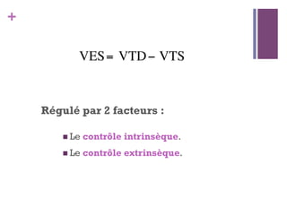 +
Régulé par 2 facteurs :
 Le contrôle intrinsèque.
 Le contrôle extrinsèque.
€
VES= VTD− VTS
 