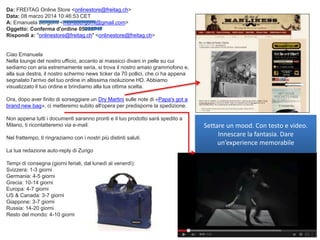 Da: FREITAG Online Store <onlinestore@freitag.ch>
Data: 08 marzo 2014 10:46:53 CET
A: Emanuela Bergomi <manubergomi@gmail....