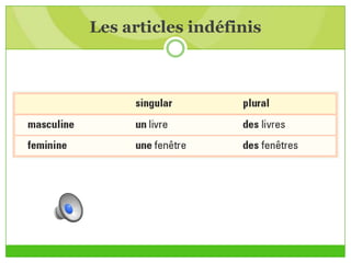 Les articles indéfinis
 