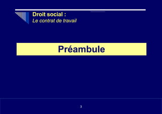 •
Droit social :
Le contrat de travail
Préambule
113
3
 
