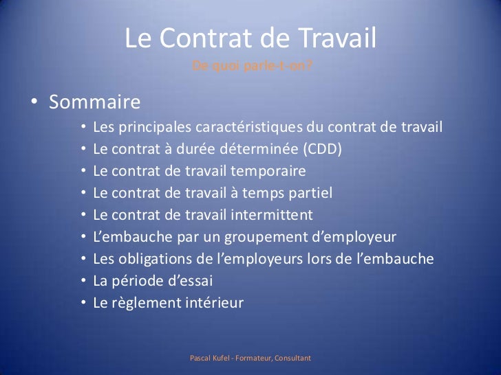 Le Contrat De Travail