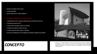 CONCEPTO
• m
aterialessepresentasenentodasupureza
• Unlugar dondemeditar
• espaciosestuviesenlibresdecualquieraditamento.
• Pretendíaundialogodelamateriaylaluz.
• El predominiodelascurvasyeljuegodematerialeshacendeLa Ronchampunaobraúnica.
• El contrastedecolor entrelosm
uros
• lacubiertaunidoalmovimientocurvilíneodeloselementos
• laelevacióndelacubiertaconrespectoalosm
uros
• LeCorbusiertardócincoañosenconstruirLa Ronchamp
• UnadelascosasmásllamativasCurvassemejantesalasdelpaisaje,muypotentes,muyescultóricas.
Esta obra es el máximo exponente de uno de los dos extremos entre los cuales se despliega la
personalidad y, por ende, la obra de Le Corbusier. Aquí la mentalidad cartesiana, programática
desaparece, dejando lugar a un intenso lirismo basado en la voluptuosidad delas masas construidas
ylalibertadformal.
 